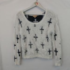 Takara Sweater Small White Black Cross